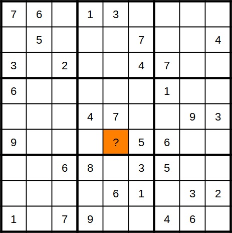 Versteckter eindeutiger Kandidat in Sudoku. Beispiel 4